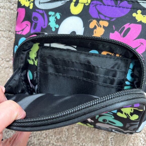 Disney Parks Mickey Mouse Crossbody Bag Purse Black Colorful Pockets Card Holder - Picture 4 of 9